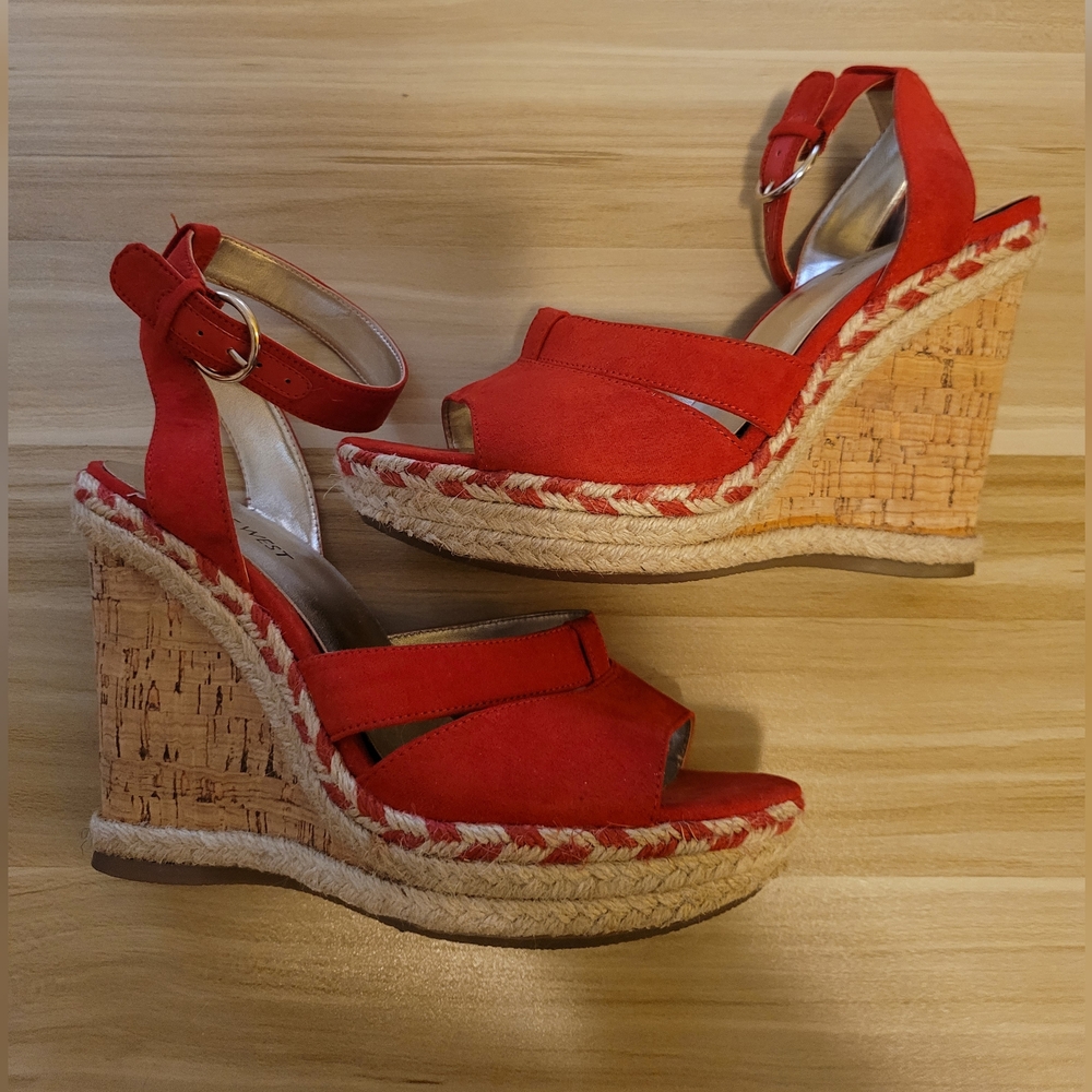 Women's Nine West Red Cork Wedge Sandal